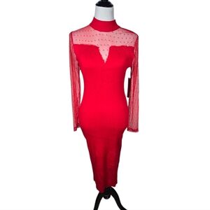 Almost Famous Plus 2X Red Lace Long Sleeve Bodycon Dress NWT AS IS